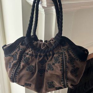 Chocolate Brown Christian Louboutin Suede Hobo with Black Suede Accents